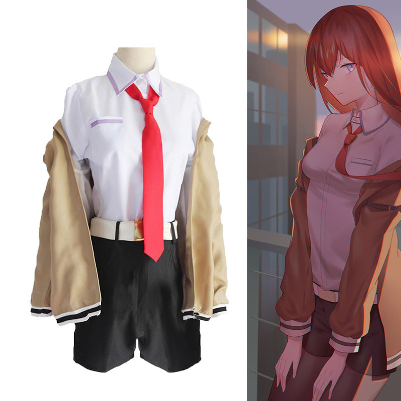 Steins Gate Cosplay Costume Japanese Anime Game Cosplay Kurisu Makise Uniforms Full Set Coat Shirt Tie Skirt Custom Made