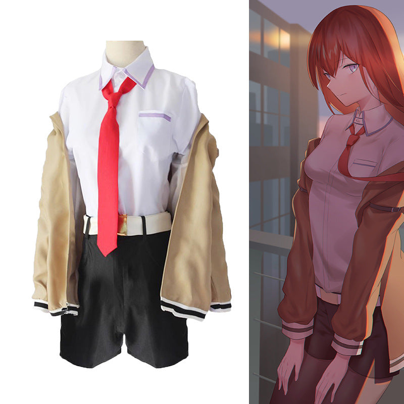 Steins Gate Cosplay Costume Japanese Anime Game Cosplay Kurisu Makise Uniforms Full Set Coat Shirt Tie Skirt Custom Made