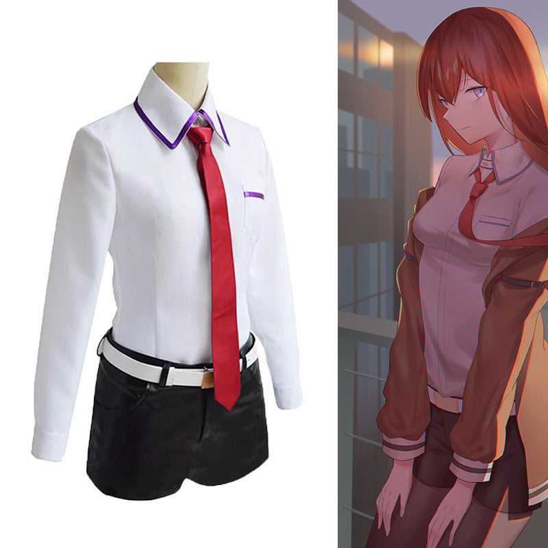 Steins Gate Cosplay Costume Japanese Anime Game Cosplay Kurisu Makise Uniforms Full Set Coat Shirt Tie Skirt Custom Made