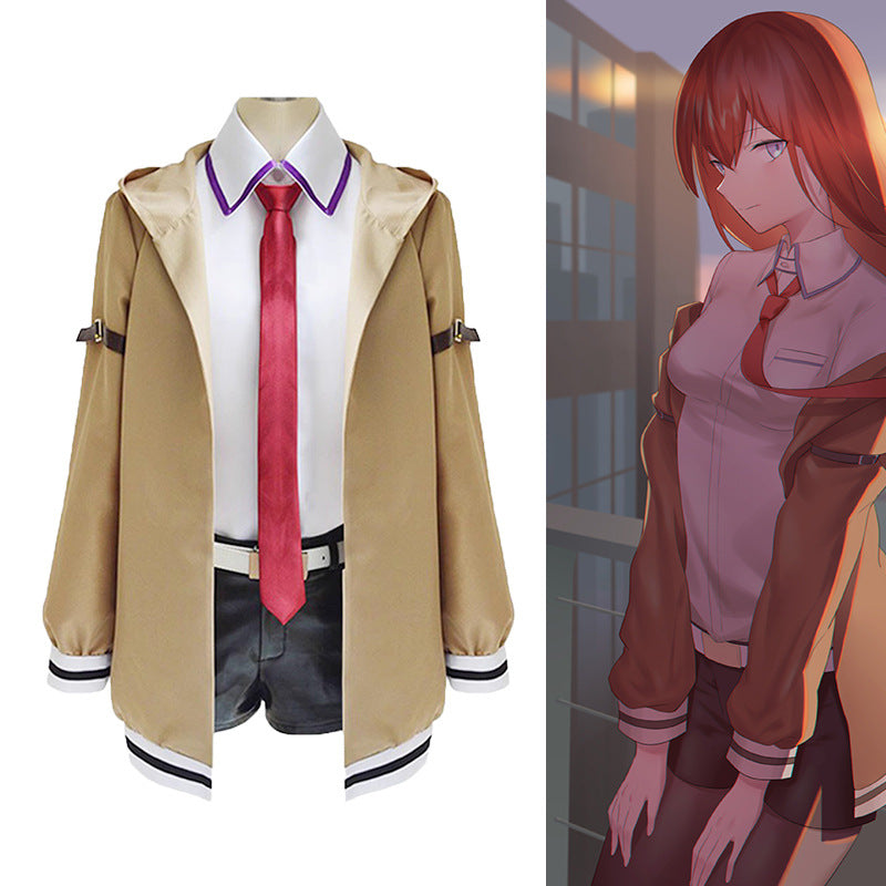 Steins Gate Cosplay Costume Japanese Anime Game Cosplay Kurisu Makise Uniforms Full Set Coat Shirt Tie Skirt Custom Made