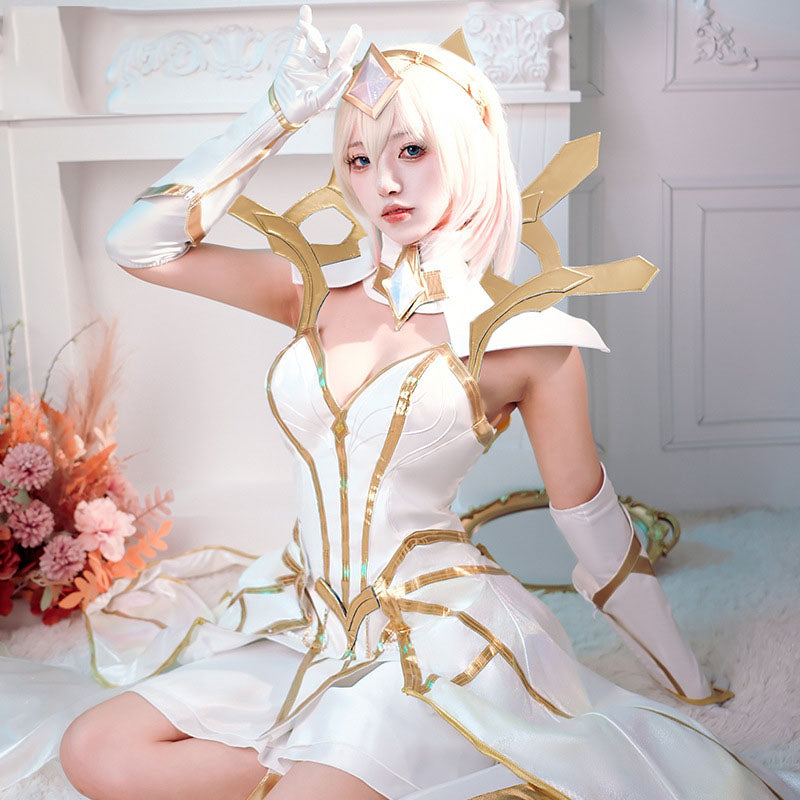 Lux Cosplay Costume Set – League of Legends Light Mage Outfit (White & Gold Fantasy Armor)