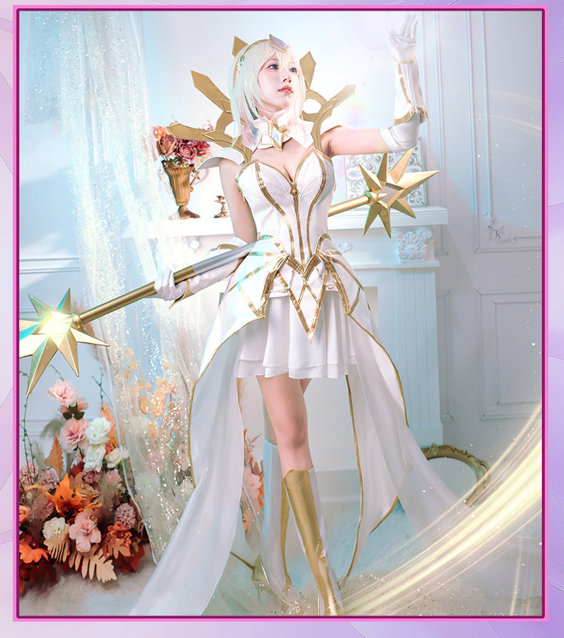 Lux Cosplay Costume Set – League of Legends Light Mage Outfit (White & Gold Fantasy Armor)